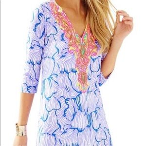 Lilly Pulitzer Bordeaux Tunic Dress in "Lilly's Lilac House of Nemo" sz M EUC